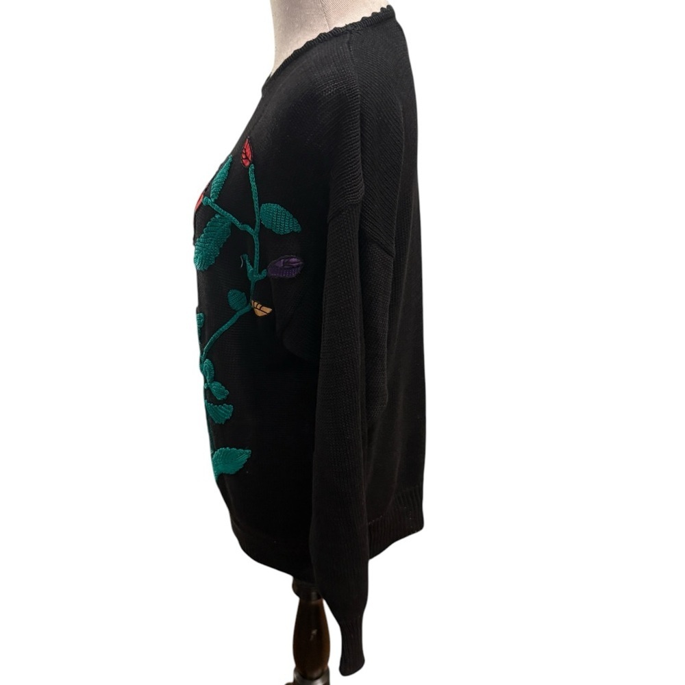 Richard Martin Women’s Medium Black Sweater w/ Multi Color Roses Size M Vintage - Picture 4 of 13